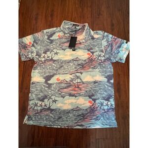 NWT Bad Birdie Pardon The Eruption Golf Polo 2XL Blue Tropical Volcano Hawaiin